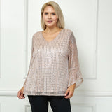 3/4 Ruffle Sleeve V-Neck Blouse - Blush - Plus