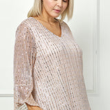 3/4 Ruffle Sleeve V-Neck Blouse - Blush - Plus