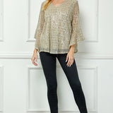 3/4 Ruffle Sleeve V-Neck Blouse - Yellow