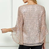 3/4 Ruffle Sleeve V-Neck Blouse - Blush