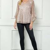 3/4 Ruffle Sleeve V-Neck Blouse - Blush