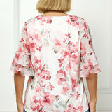 Double Ruffle Sleeve Cutout Neck Blouse - Plus