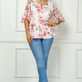 Double Ruffle Sleeve Cutout Neck Blouse - Plus