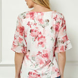 Double Ruffle Sleeve Cutout Neck Blouse