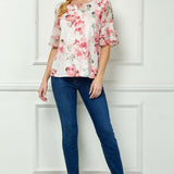 Double Ruffle Sleeve Cutout Neck Blouse