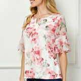 Double Ruffle Sleeve Cutout Neck Blouse