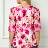 Ruffle Sleeve Chain Trim Cutout Neck Blouse in Pink