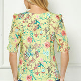 Ruffle Sleeve Chain Trim Cutout Neck Blouse in Yellow