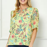 Ruffle Sleeve Chain Trim Cutout Neck Blouse in Yellow