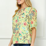 Ruffle Sleeve Chain Trim Cutout Neck Blouse in Yellow