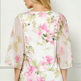 Angel Sleeve Scoop Neck Blouse with Necklace in Pink