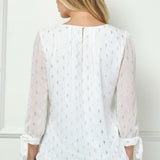 3/4 Tie Sleeve Pleat Neck Foil Bubble Blouse in Ivory/Silver