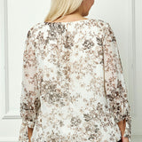 Bubble Hem 3/4 Tie Sleeve Blouse - Beige - Plus