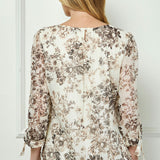 Bubble Hem 3/4 Tie Sleeve Blouse - Eggshell