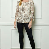 Bubble Hem 3/4 Tie Sleeve Blouse - Eggshell