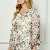 Bubble Hem 3/4 Tie Sleeve Blouse - Eggshell