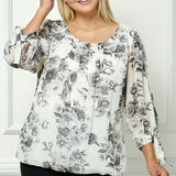 Bubble Hem 3/4 Tie Sleeve Blouse - Black/White - Plus