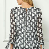 Bubble Hem 3/4 Tie Sleeve Blouse - White