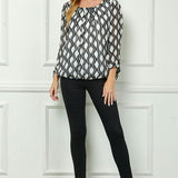 Bubble Hem 3/4 Tie Sleeve Blouse - White