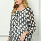 Bubble Hem 3/4 Tie Sleeve Blouse - White