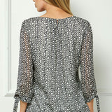 Bubble Hem 3/4 Tie Sleeve Blouse - Cream