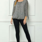 Bubble Hem 3/4 Tie Sleeve Blouse - Cream