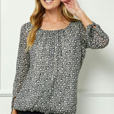 Bubble Hem 3/4 Tie Sleeve Blouse - Cream