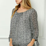 Bubble Hem 3/4 Tie Sleeve Blouse - Cream