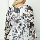 Bubble Hem 3/4 Tie Sleeve Blouse - Ivory - Plus