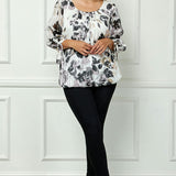 Bubble Hem 3/4 Tie Sleeve Blouse - Ivory - Plus