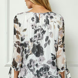 Bubble Hem 3/4 Tie Sleeve Blouse - Ivory