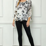 Bubble Hem 3/4 Tie Sleeve Blouse - Ivory