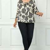 Bubble Hem 3/4 Tie Sleeve Blouse in Beige - Plus