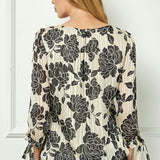 Bubble Hem 3/4 Tie Sleeve Blouse in Beige