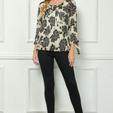 Bubble Hem 3/4 Tie Sleeve Blouse in Beige