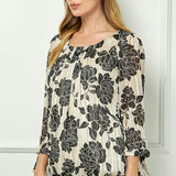 Bubble Hem 3/4 Tie Sleeve Blouse in Beige