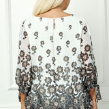 Bubble Hem 3/4 Tie Sleeve Blouse in Ivory - Plus