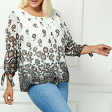 Bubble Hem 3/4 Tie Sleeve Blouse in Ivory - Plus