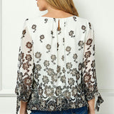 Bubble Hem 3/4 Tie Sleeve Blouse in Ivory