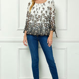 Bubble Hem 3/4 Tie Sleeve Blouse in Ivory