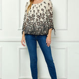 Bubble Hem 3/4 Tie Sleeve Blouse -Beige