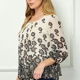 Bubble Hem 3/4 Tie Sleeve Blouse -Beige