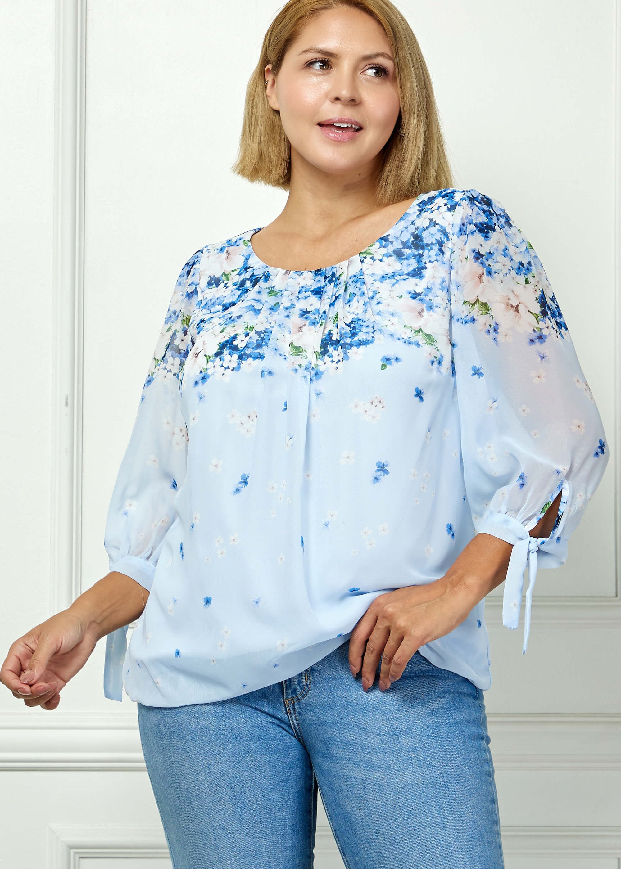 dress barn ladies tops 3/4 Sleeve Border Print Top