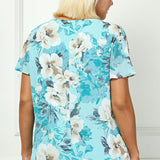 Flutter Sleeve Cutout Neck Pleat Blouse - Plus - Sage