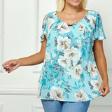 Flutter Sleeve Cutout Neck Pleat Blouse - Plus - Sage