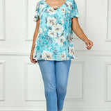 Flutter Sleeve Cutout Neck Pleat Blouse - Plus - Sage
