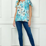 Flutter Sleeve Cutout Neck Pleat Blouse - Sage