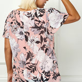 Flutter Sleeve Cutout Neck Pleat Blouse - Plus - Pink