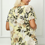 Flutter Sleeve Cutout Neck Pleat Blouse - Plus - Yellow