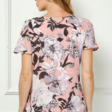 Flutter Sleeve Cutout Neck Pleat Blouse - Pink